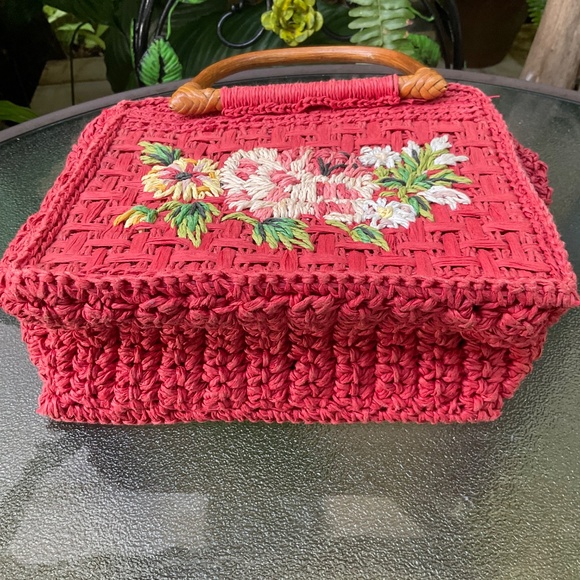 VTG Fossil Small Red Wicker Woven Red Purse - Picture 4 of 8